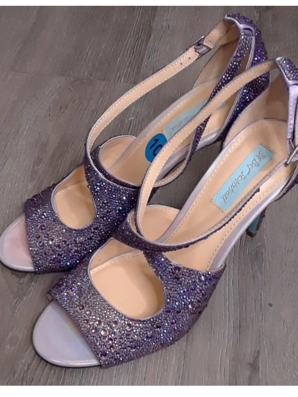 Betsey Johnson Purple Crystal Peep-Toe Slingback Heels